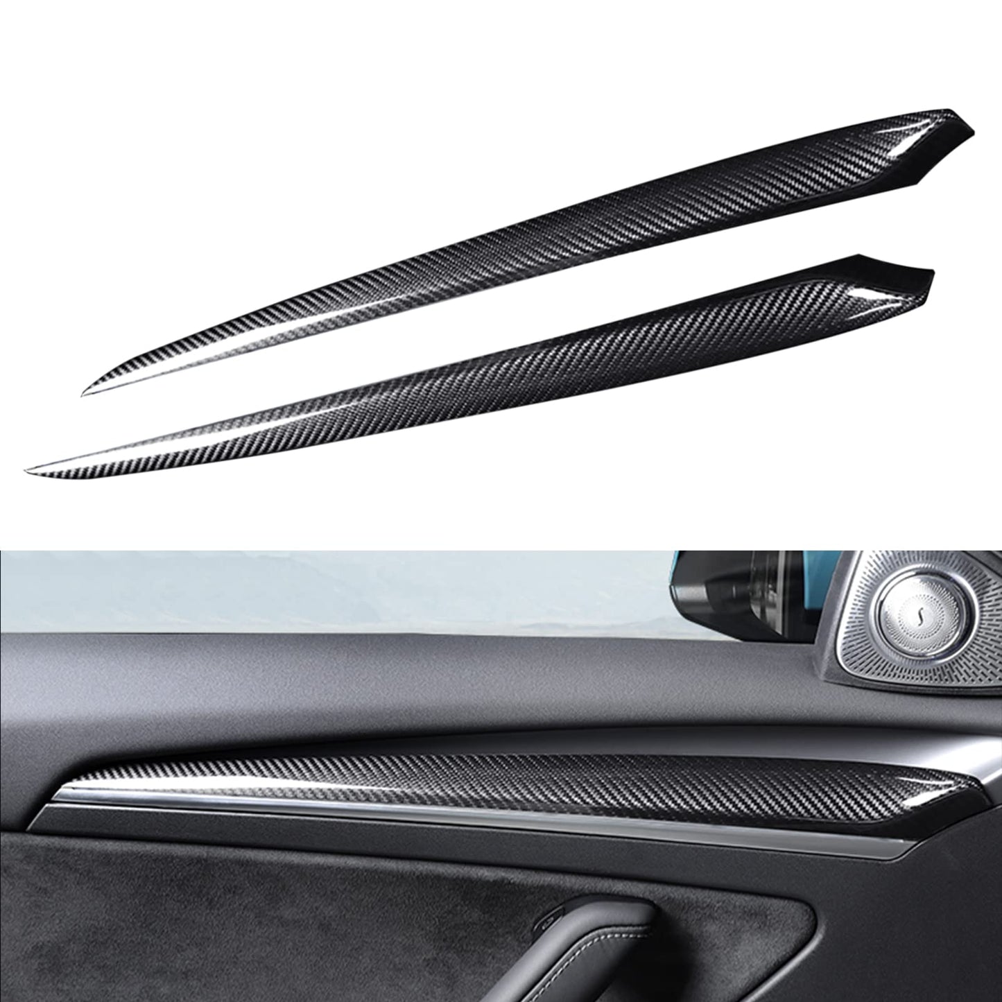 Real Carbon Fiber Dashboard Cover & Front Door Trim Panel Caps for Model 3/Y