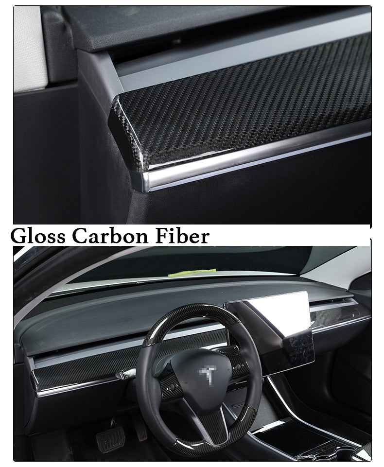 Real Carbon Fiber Dashboard Cover & Front Door Trim Panel Caps for Model 3/Y