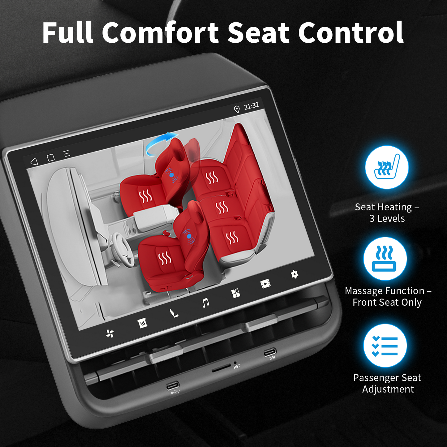 8.66-inch Android 13 System Climate Control & Entertainment Rear Display Screen for Tesla Model 3/Y