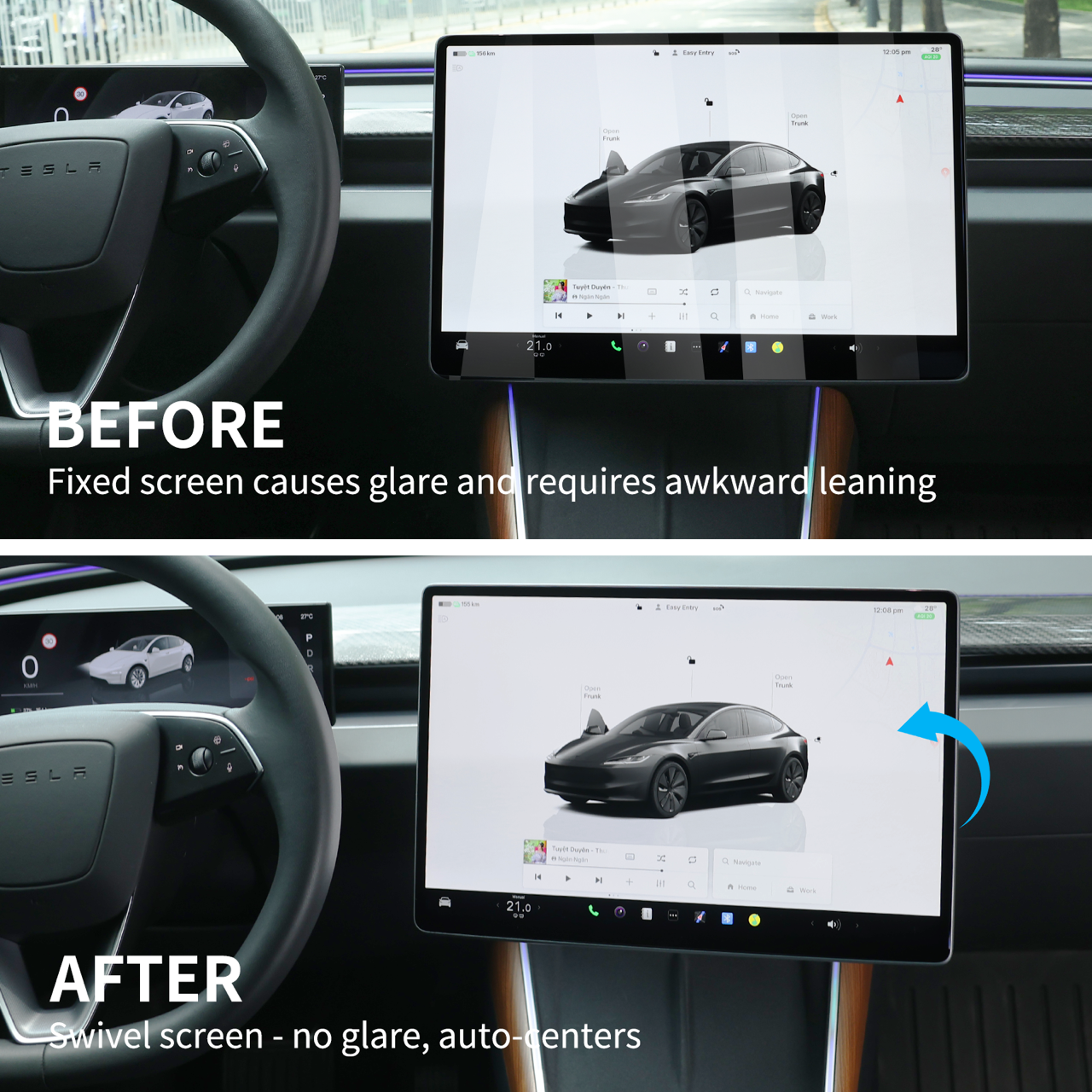 Keep Original Screen Height Swivel Mount Kit for Tesla Model 3/Y