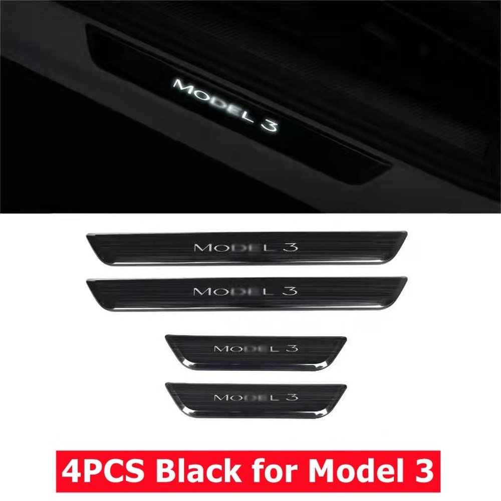 Door Sill Protector with LED Light for Tesla Model 3/Y